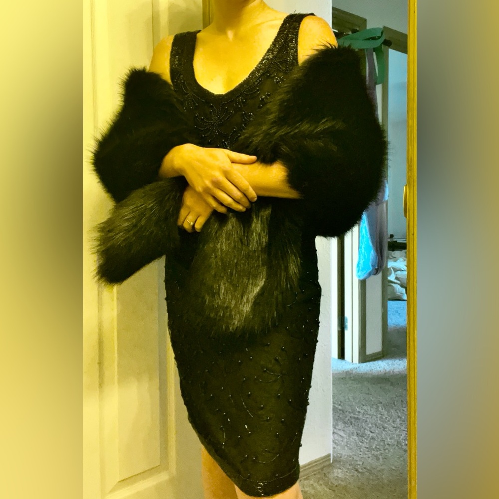 2-piece 1920’s Style Beaded Dress and Fur Shrug